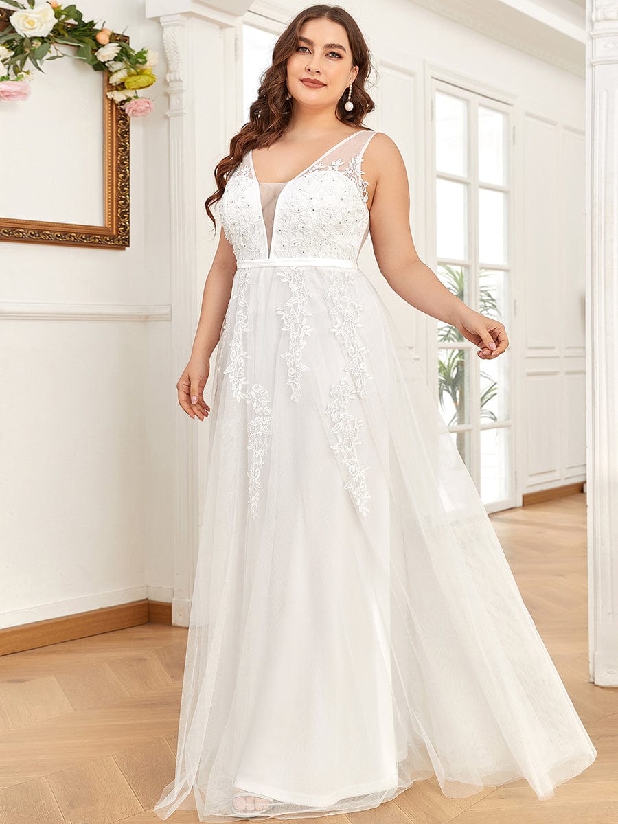 Plus Size Maxi Long Ethereal Tulle Formal Evening Dress #color_White 