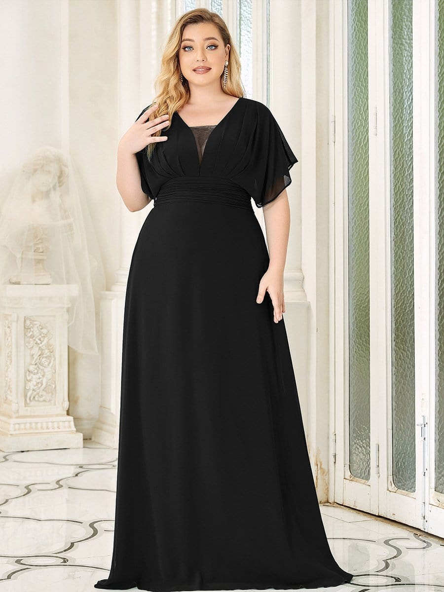 Plus Size Empire Waist Chiffon Formal Maxi Evening Dress #color_Black 