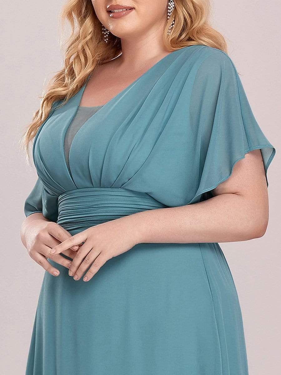 Plus Size Empire Waist Chiffon Formal Maxi Evening Dress #color_Dusty Blue 