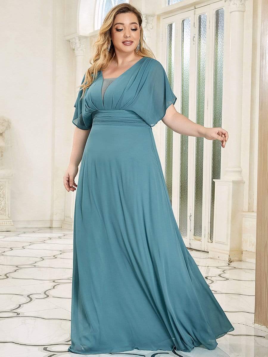 Plus Size Empire Waist Chiffon Formal Maxi Evening Dress #color_Light Teal