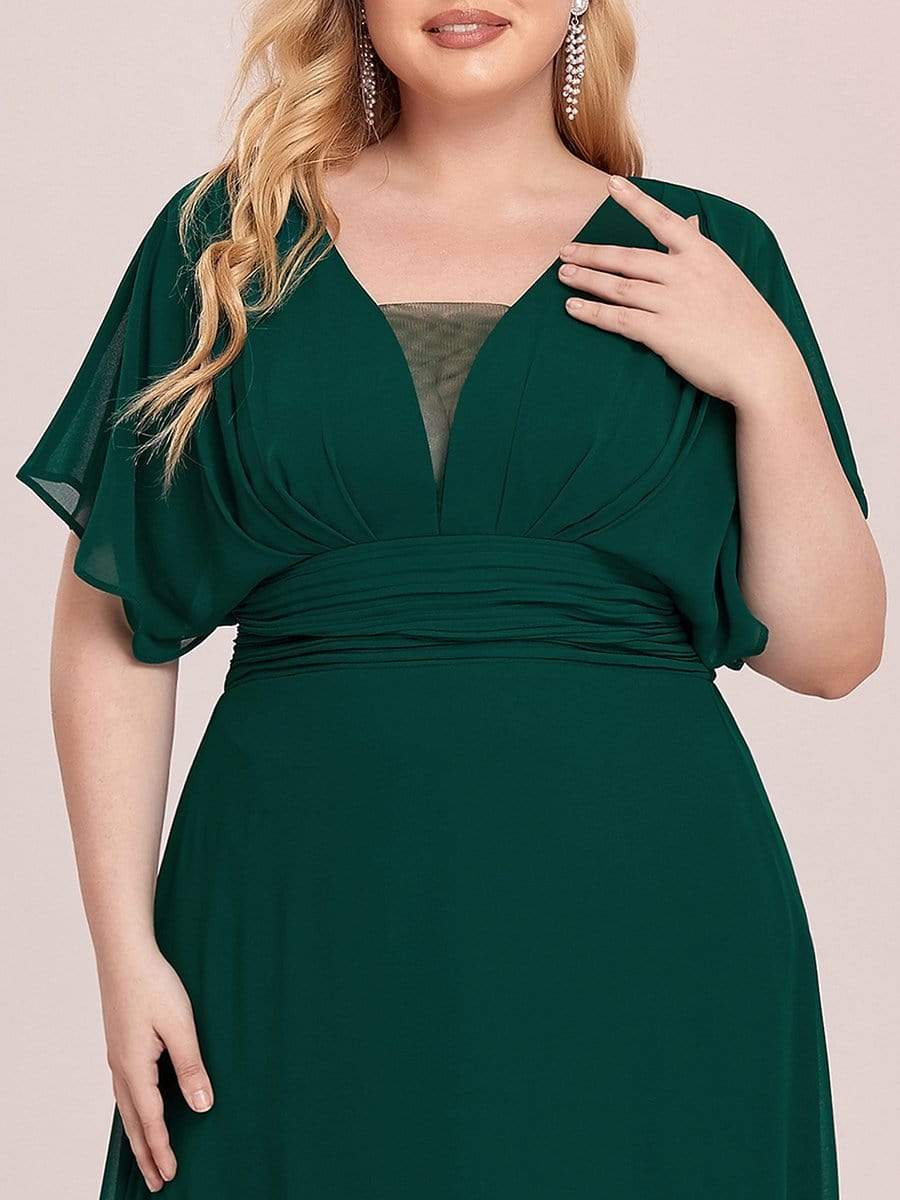 Plus Size Empire Waist Chiffon Formal Maxi Evening Dress #color_Dark Green 