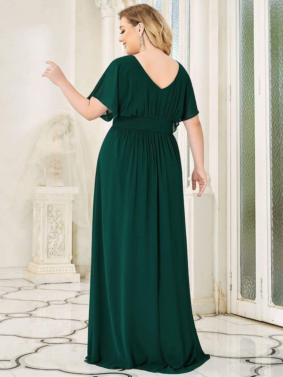 Plus Size Empire Waist Chiffon Formal Maxi Evening Dress #color_Dark Green 