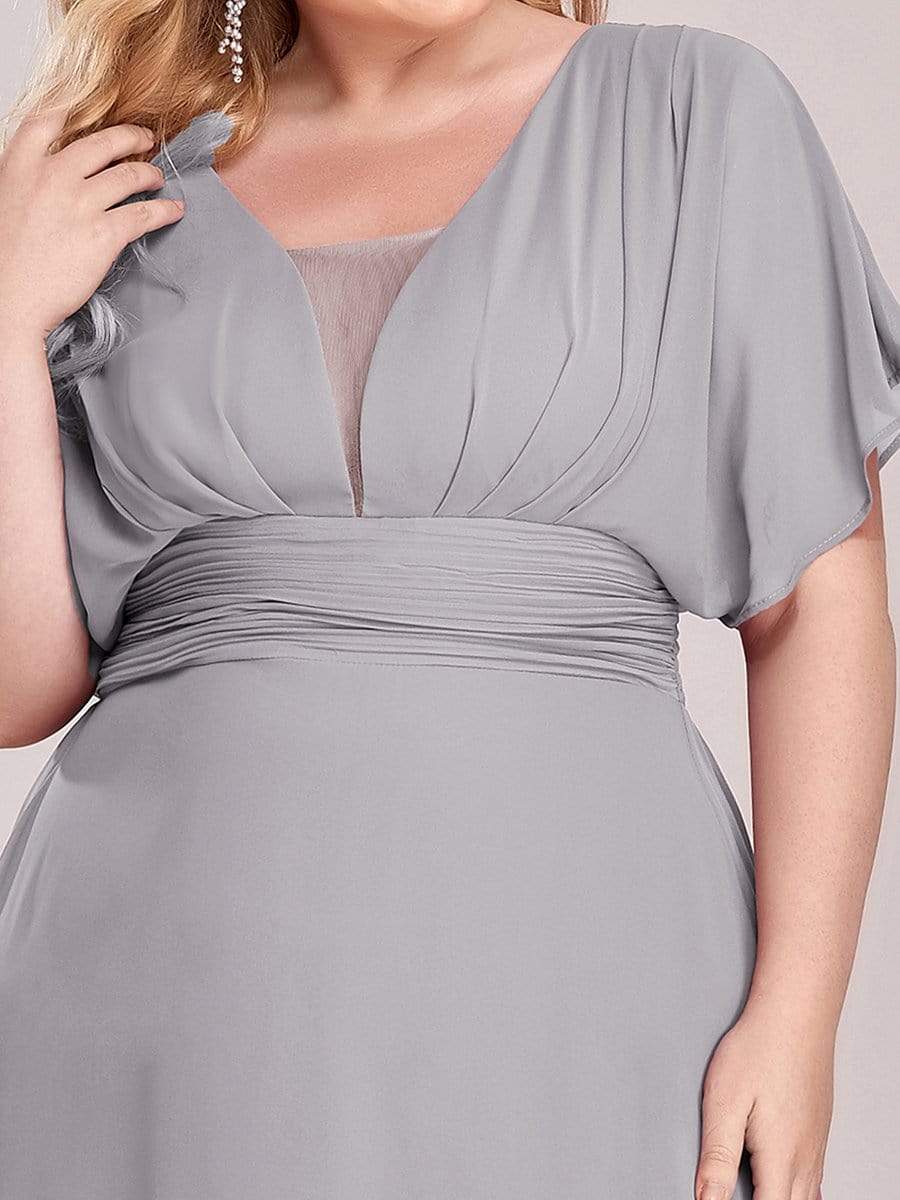 Plus Size Empire Waist Chiffon Formal Maxi Evening Dress #color_Grey 