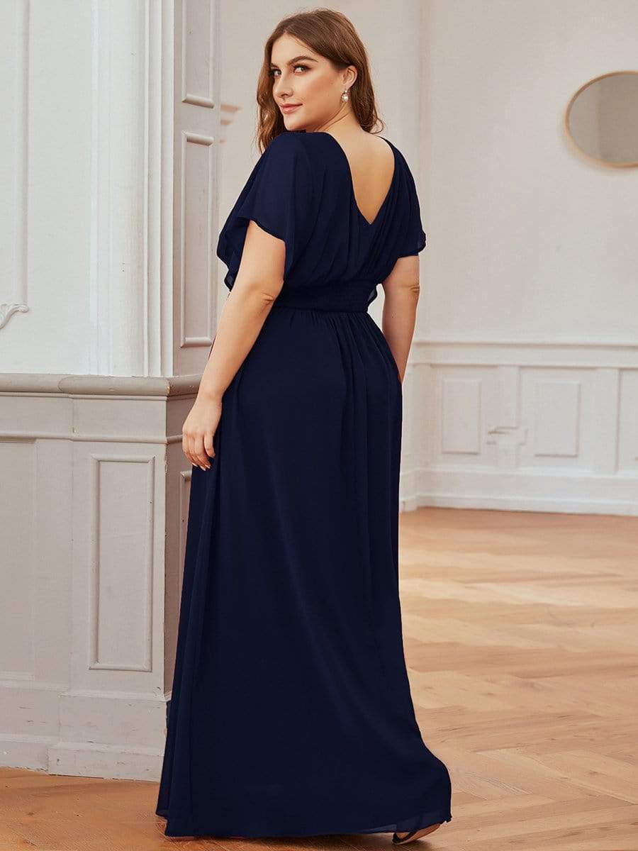 Plus Size Empire Waist Chiffon Formal Maxi Evening Dress #color_Navy Blue 