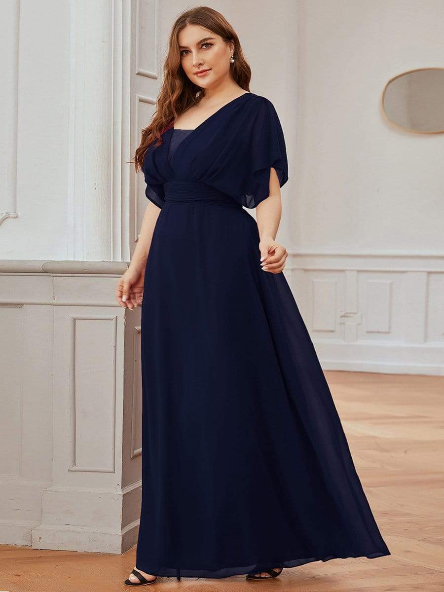 Plus Size Empire Waist Chiffon Formal Maxi Evening Dress #color_Navy Blue 