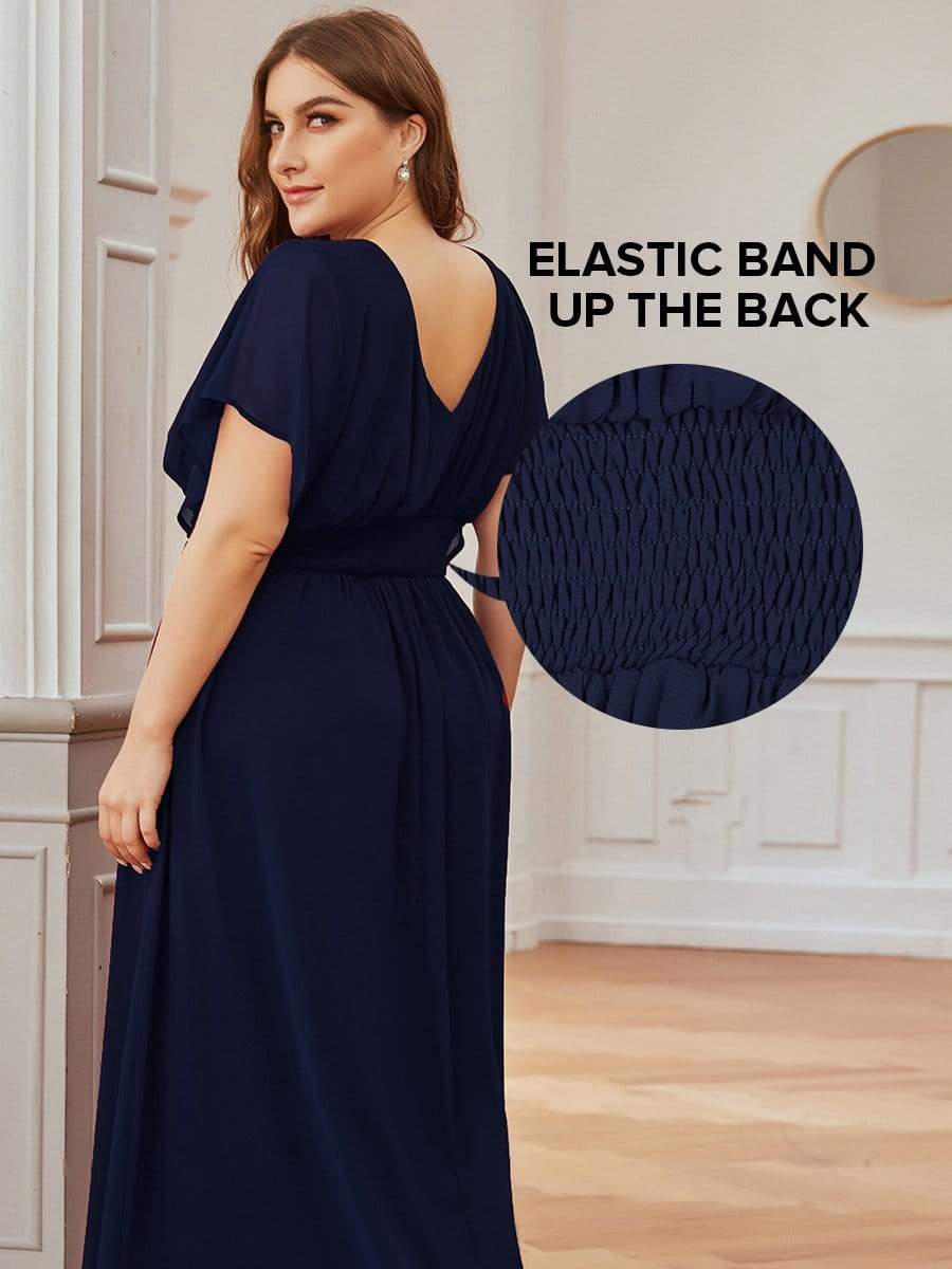 Plus Size Empire Waist Chiffon Formal Maxi Evening Dress #color_Navy Blue 