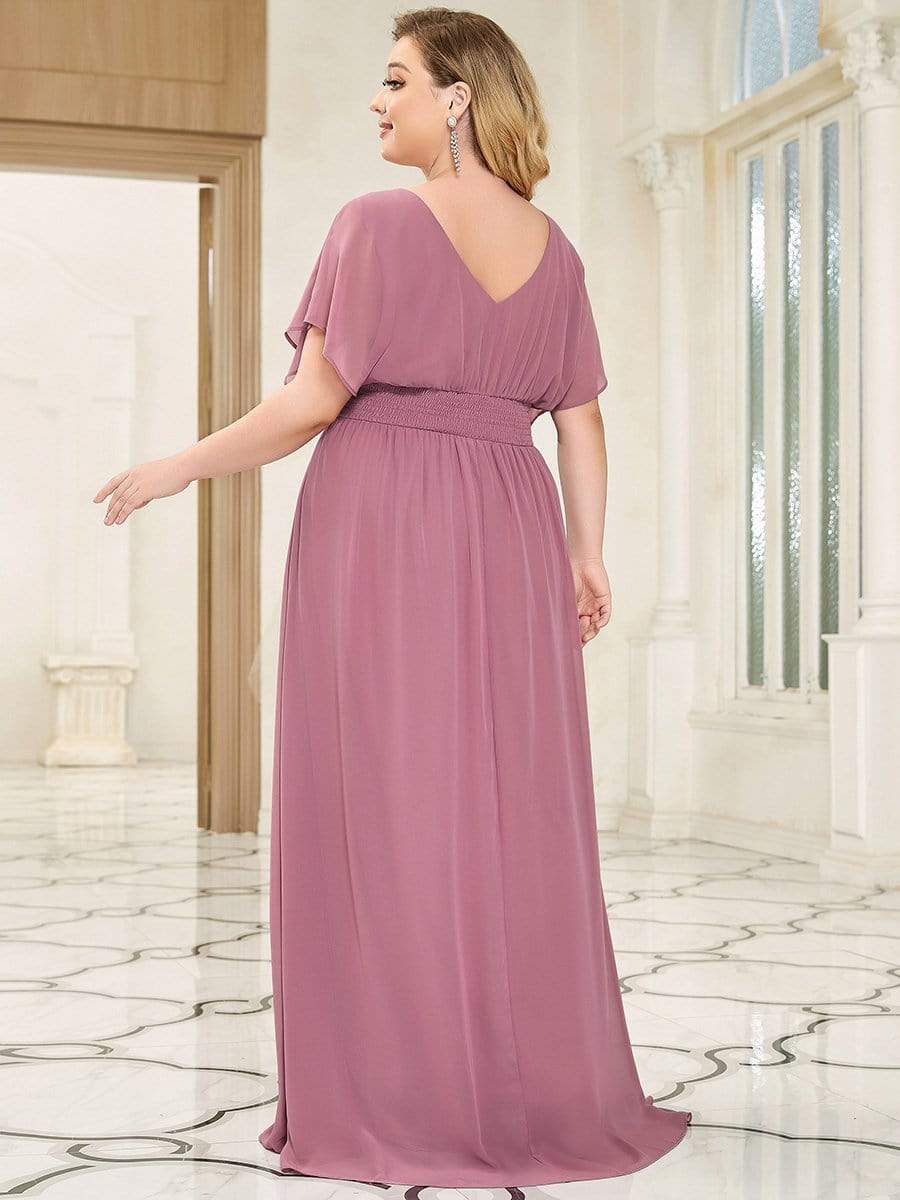 Plus Size Empire Waist Chiffon Formal Maxi Evening Dress #color_Purple Orchid 