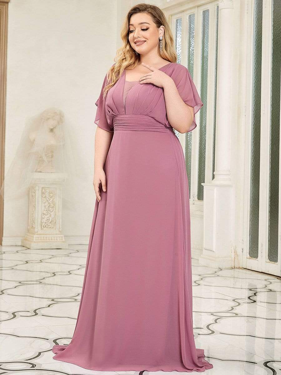 Plus Size Empire Waist Chiffon Formal Maxi Evening Dress #color_Purple Orchid 