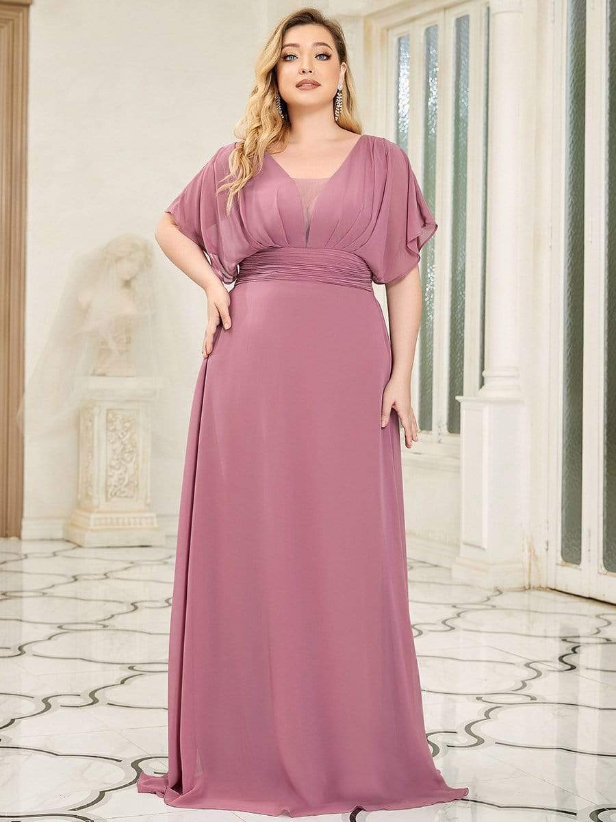 Plus Size Empire Waist Chiffon Formal Maxi Evening Dress #color_Purple Orchid 