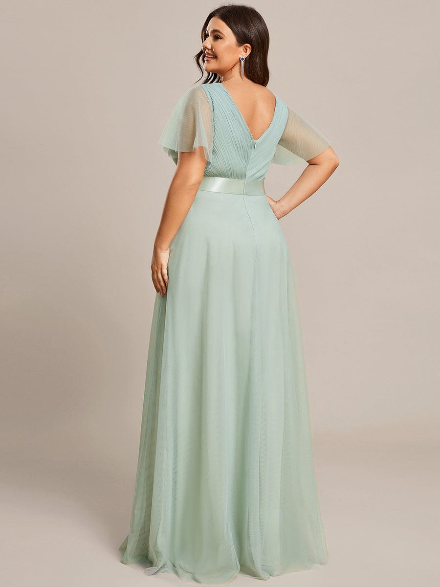 Women's Floor-Length Plus Size Formal Bridesmaid Dress with Short Sleeve #color_Mint Green