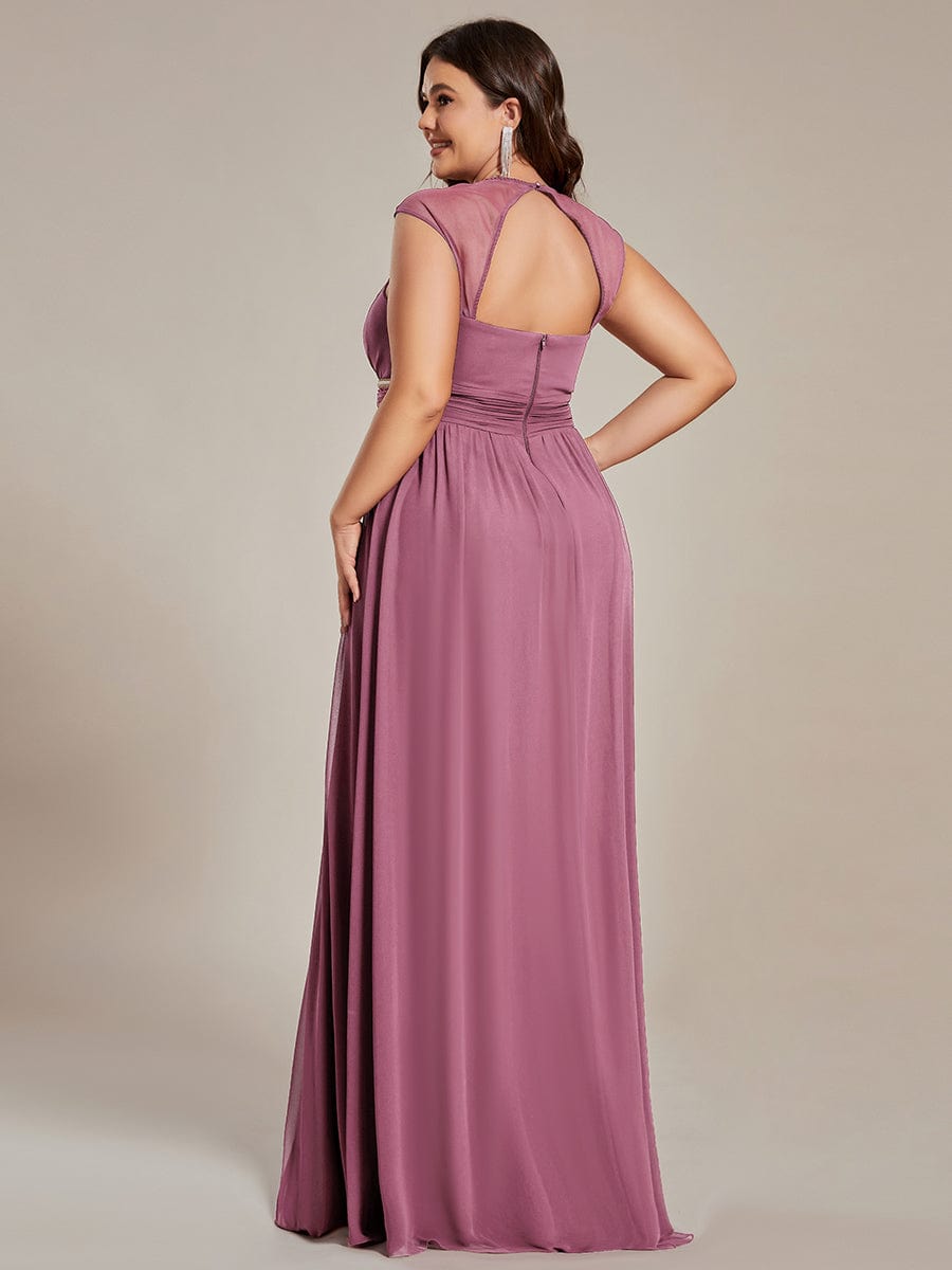 Plus Size Sleeveless Beaded Belt Chiffon Formal Summer Dresses #color_Purple Orchid