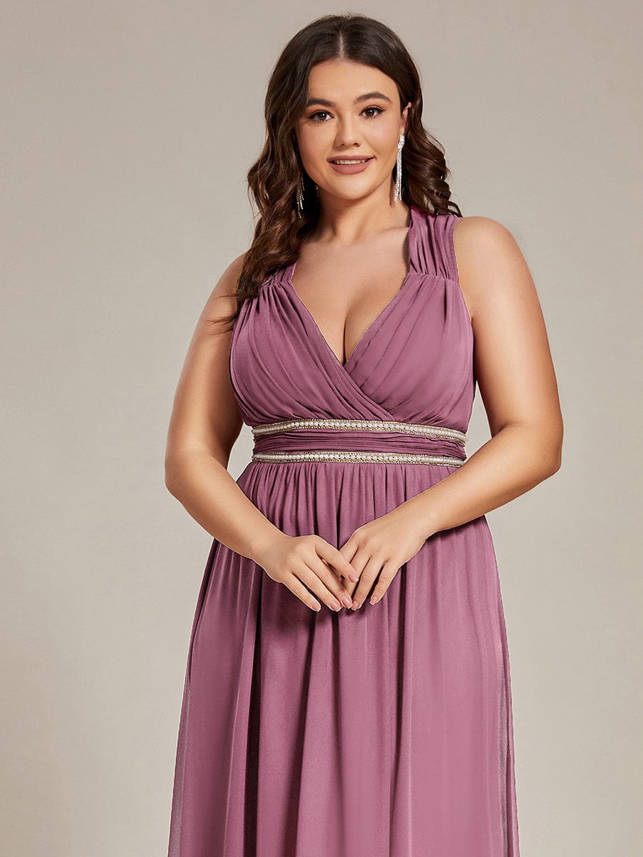 Plus Size Sleeveless Beaded Belt Chiffon Formal Summer Dresses #color_Purple Orchid