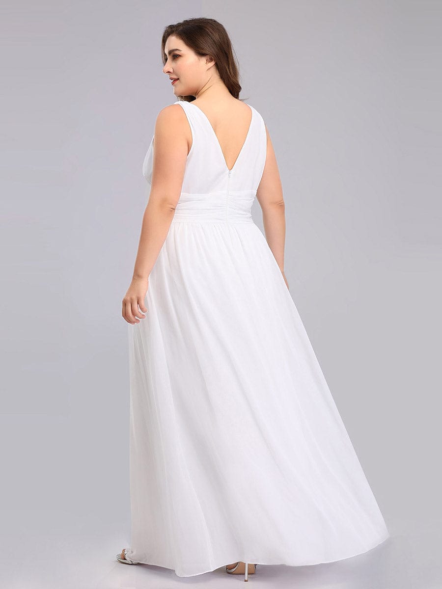 Custom Size V Neck Sleeveless Pleated Chiffon Wedding Dress #color_White