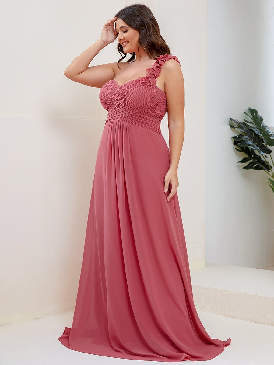 Plus Size One Shoulder Long Chiffon Bridesmaid Dress #color_Cameo Brown