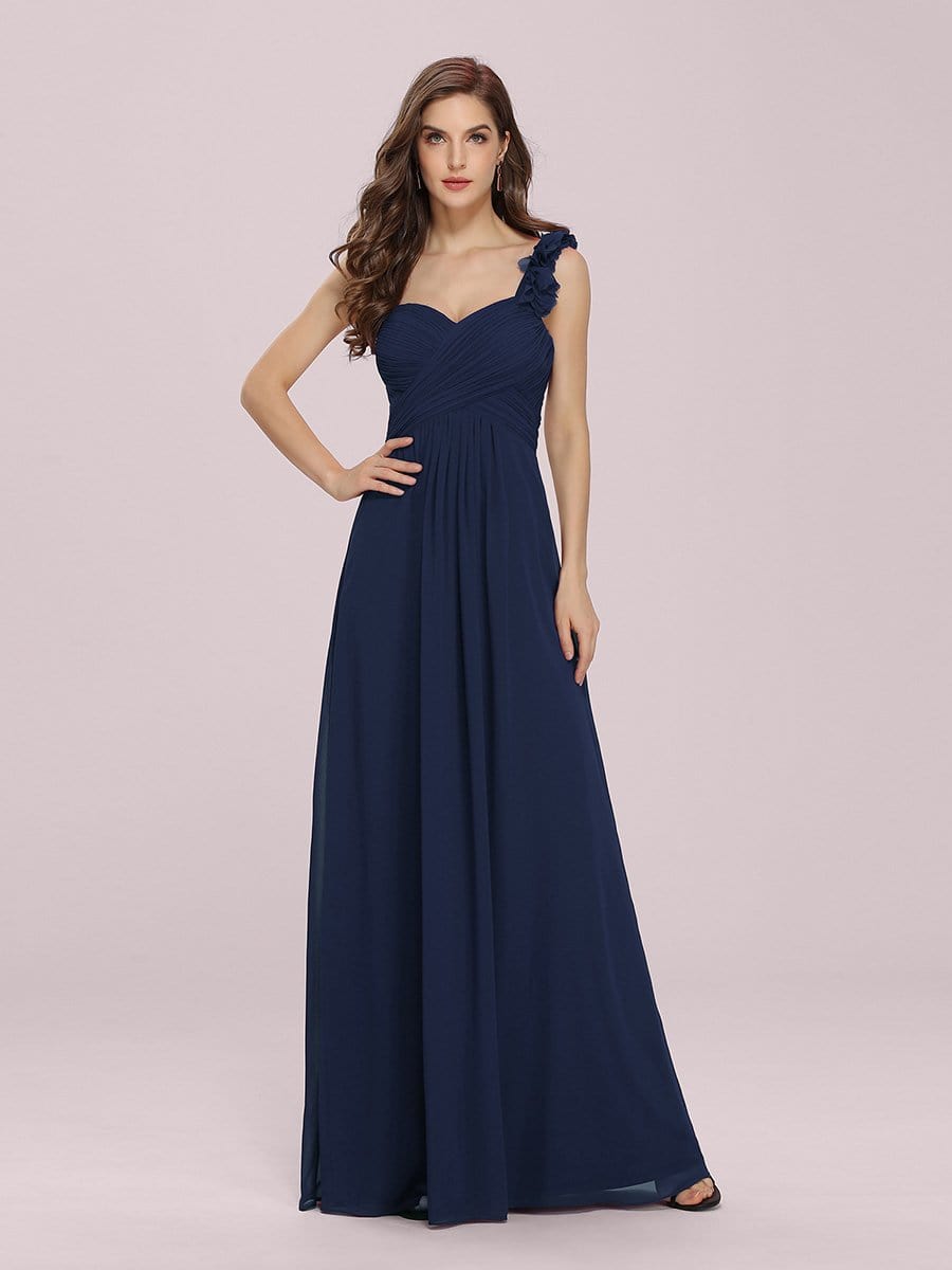 Sweet Pleated Bodice One Shoulder Chiffon Bridesmaid Dress #color_Navy Blue