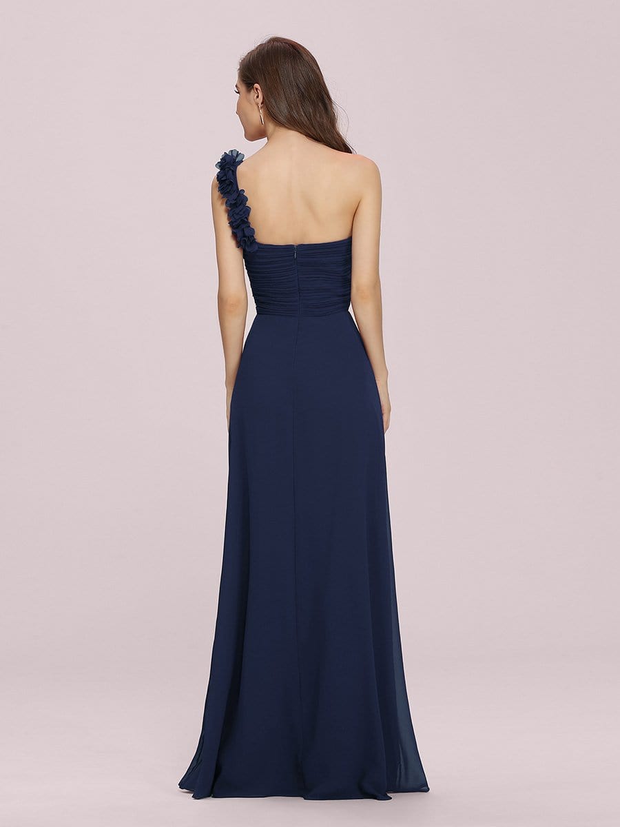 Sweet Pleated Bodice One Shoulder Chiffon Bridesmaid Dress #color_Navy Blue