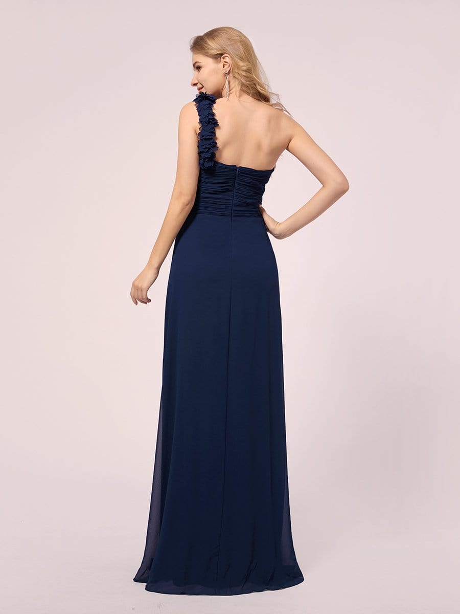 Maxi Long Flower One Shoulder Maternity Dress #color_Navy Blue