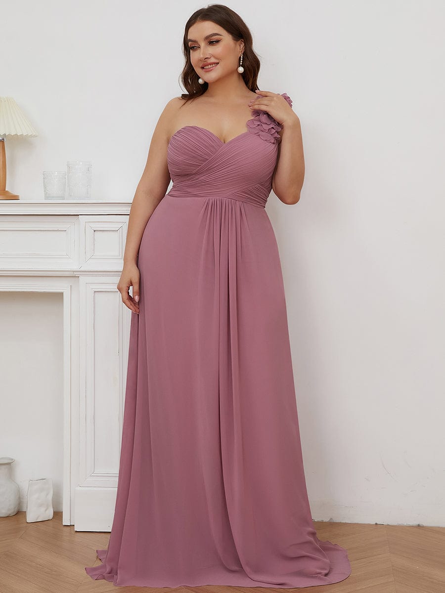 Plus Size One Shoulder Long Chiffon Bridesmaid Dress #color_Purple Orchid