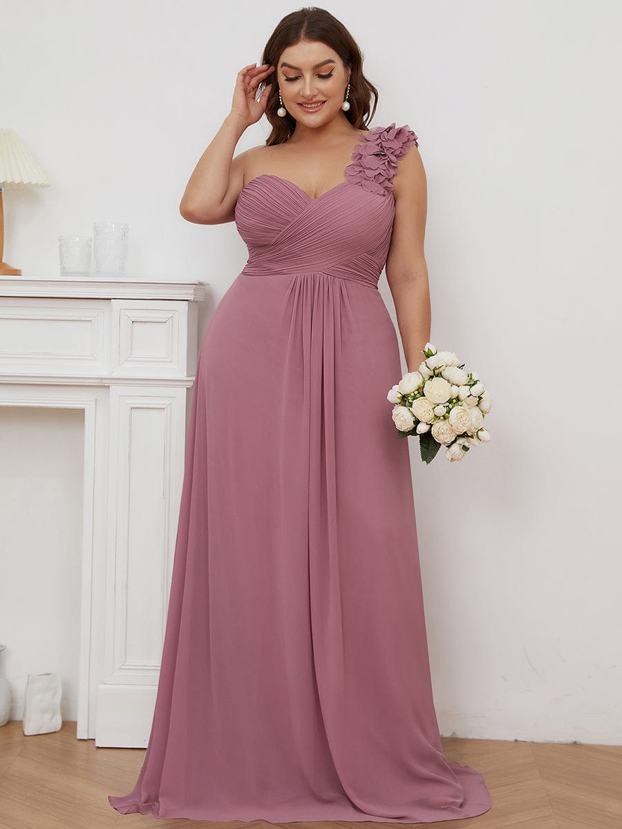 Plus Size One Shoulder Long Chiffon Bridesmaid Dress #color_Purple Orchid