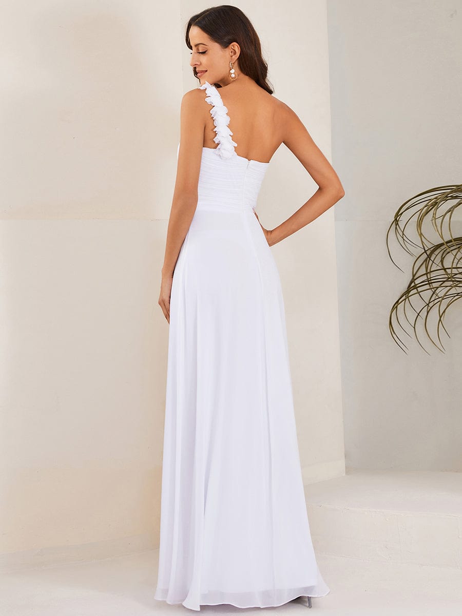 Sweet Pleated Bodice One Shoulder Chiffon Bridesmaid Dress #color_White