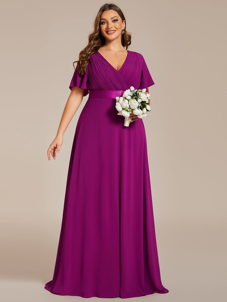 Custom Size Flutter Sleeves Chiffon Empire Waist Bridesmaid Dress #color_Fuchsia