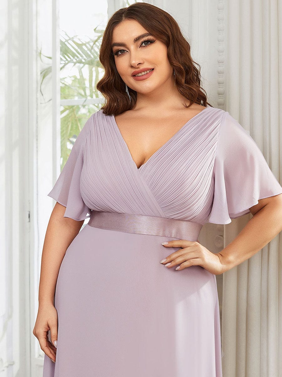 Plus Size Simple Empire Waist Flutter Sleeve Evening Dress #color_Lilac