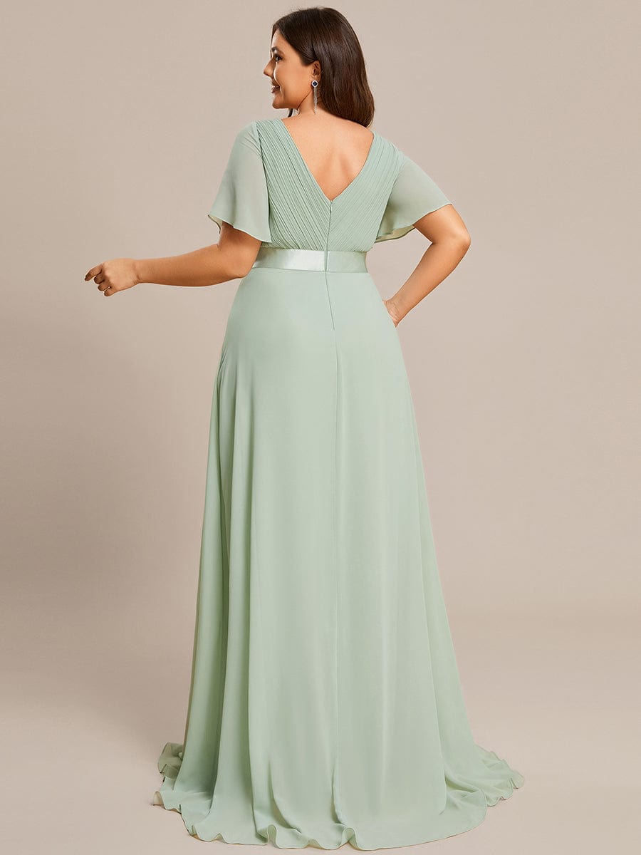 Plus Size Simple Empire Waist Flutter Sleeve Evening Dress #color_Mint Green