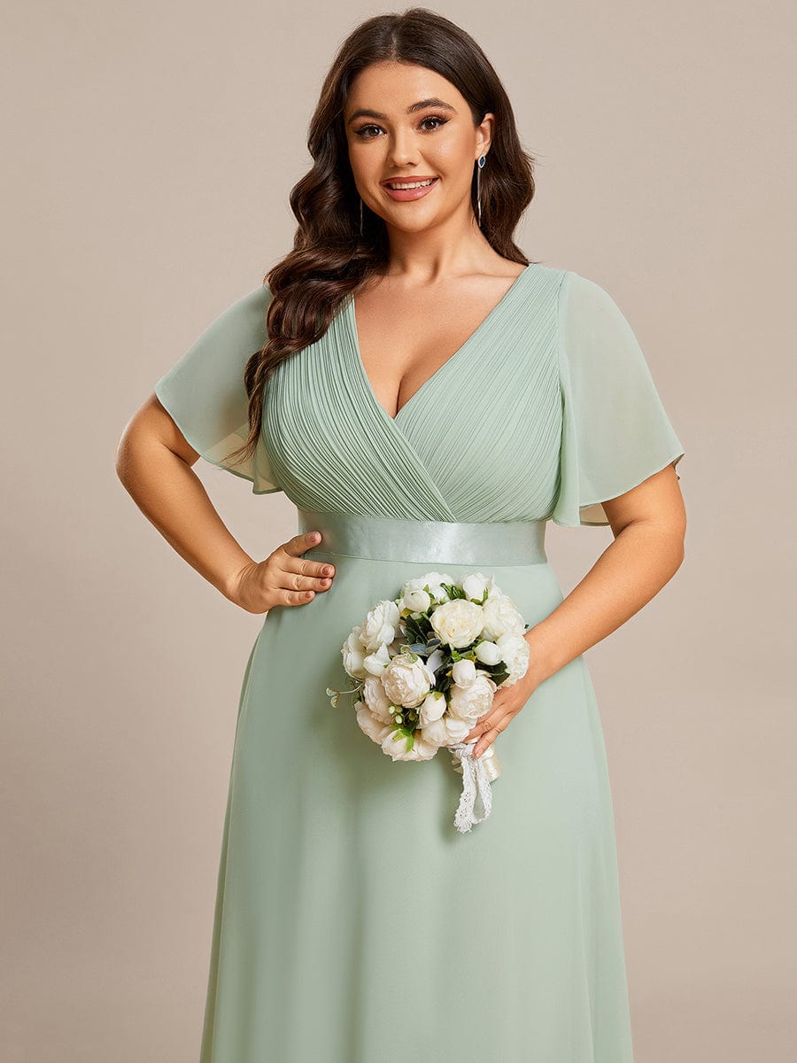 Plus Size Simple Empire Waist Flutter Sleeve Evening Dress #color_Mint Green