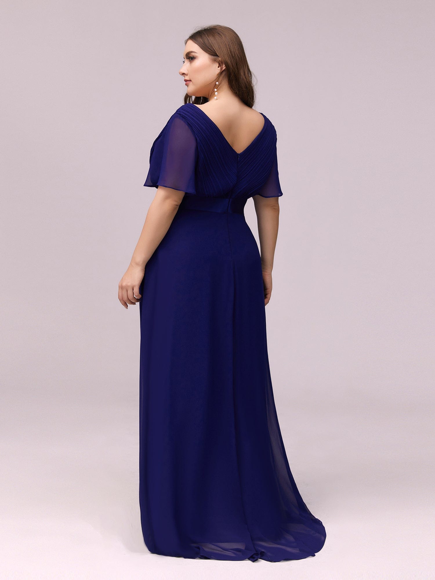 Custom Size Flutter Sleeves Chiffon Empire Waist Bridesmaid Dress #color_Royal Blue