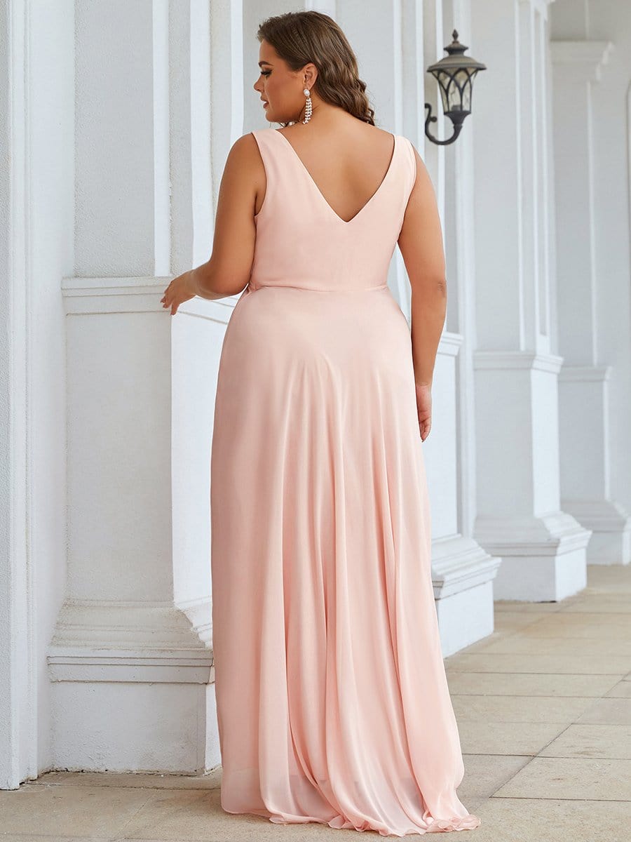 V-Neck High-Low Chiffon Evening Party Dress #color_Pink