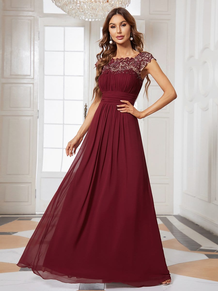 Long Sleeves Burgundy Lace Prom Dress, Burgundy Formal Dress, Lace Eve –  Shiny Party