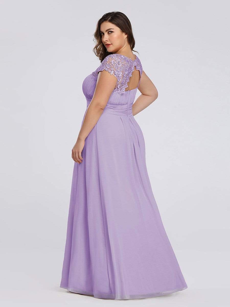 Elegant Maxi Long Lace Bridesmaid Dress with Cap Sleeve #color_Lavender 