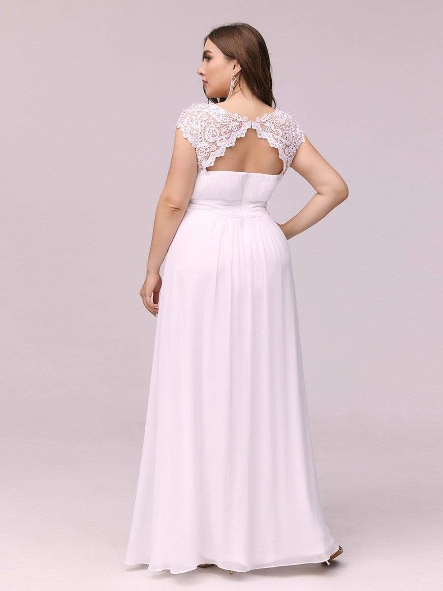 Elegant Maxi Long Lace Bridesmaid Dress with Cap Sleeve #color_White 