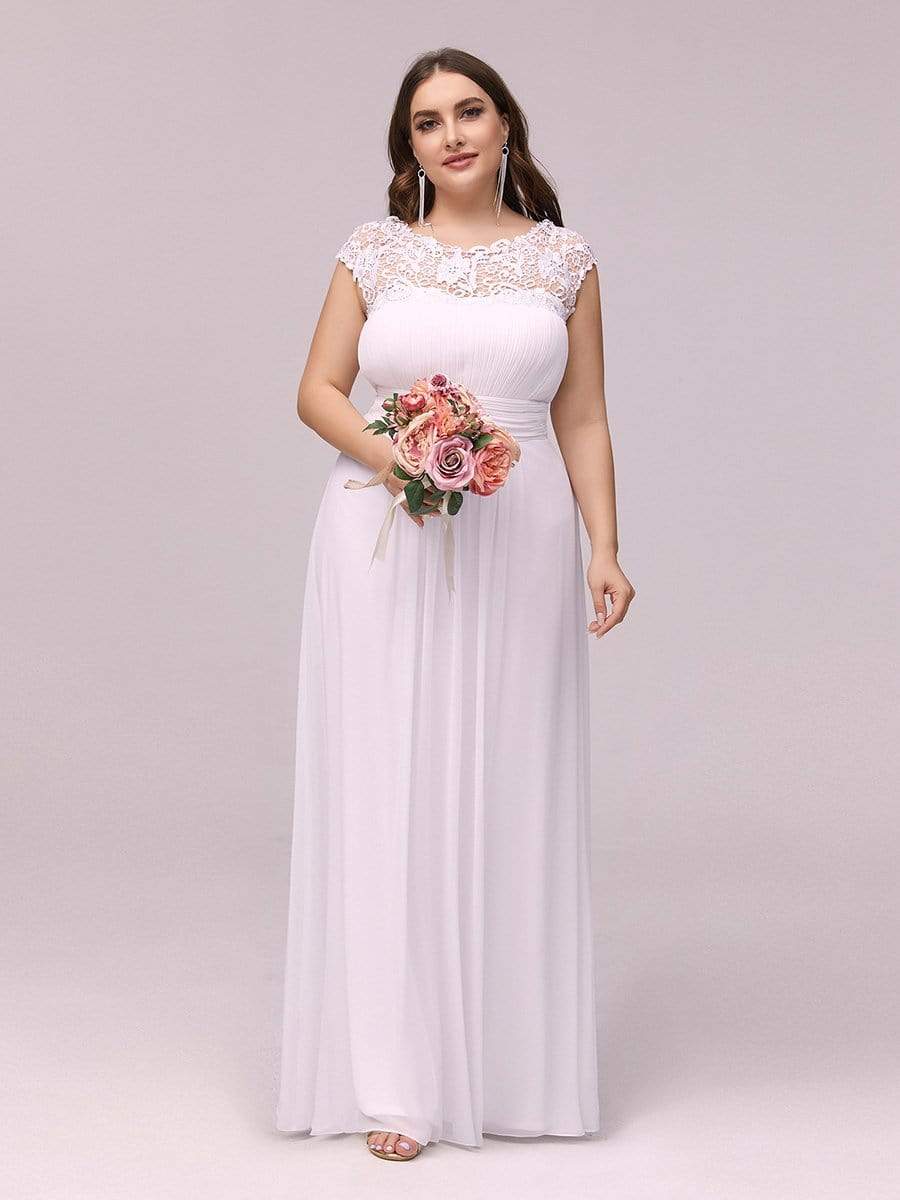 Elegant Maxi Long Lace Bridesmaid Dress with Cap Sleeve #color_White 