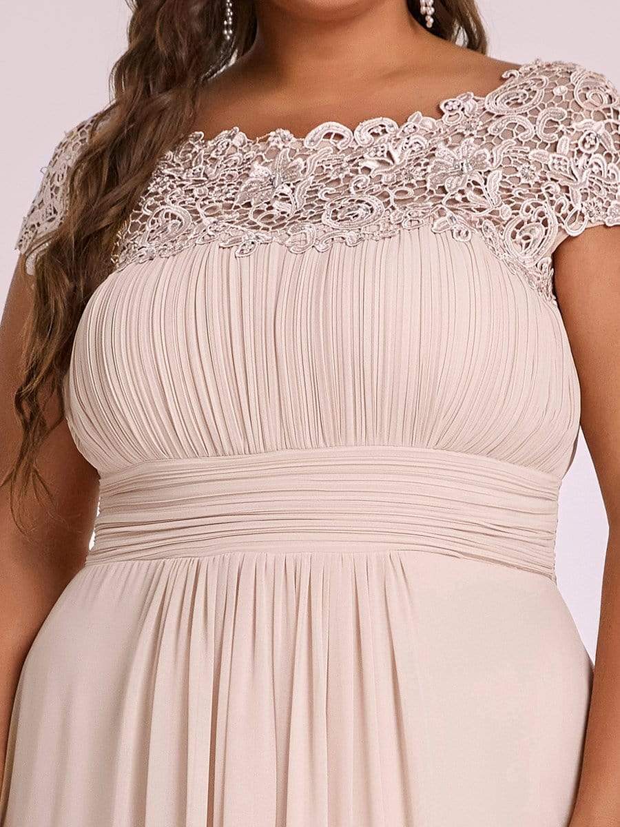 Plus Size Elegant Maxi Long Lace Cap Sleeve Bridesmaid Dress #color_Blush 