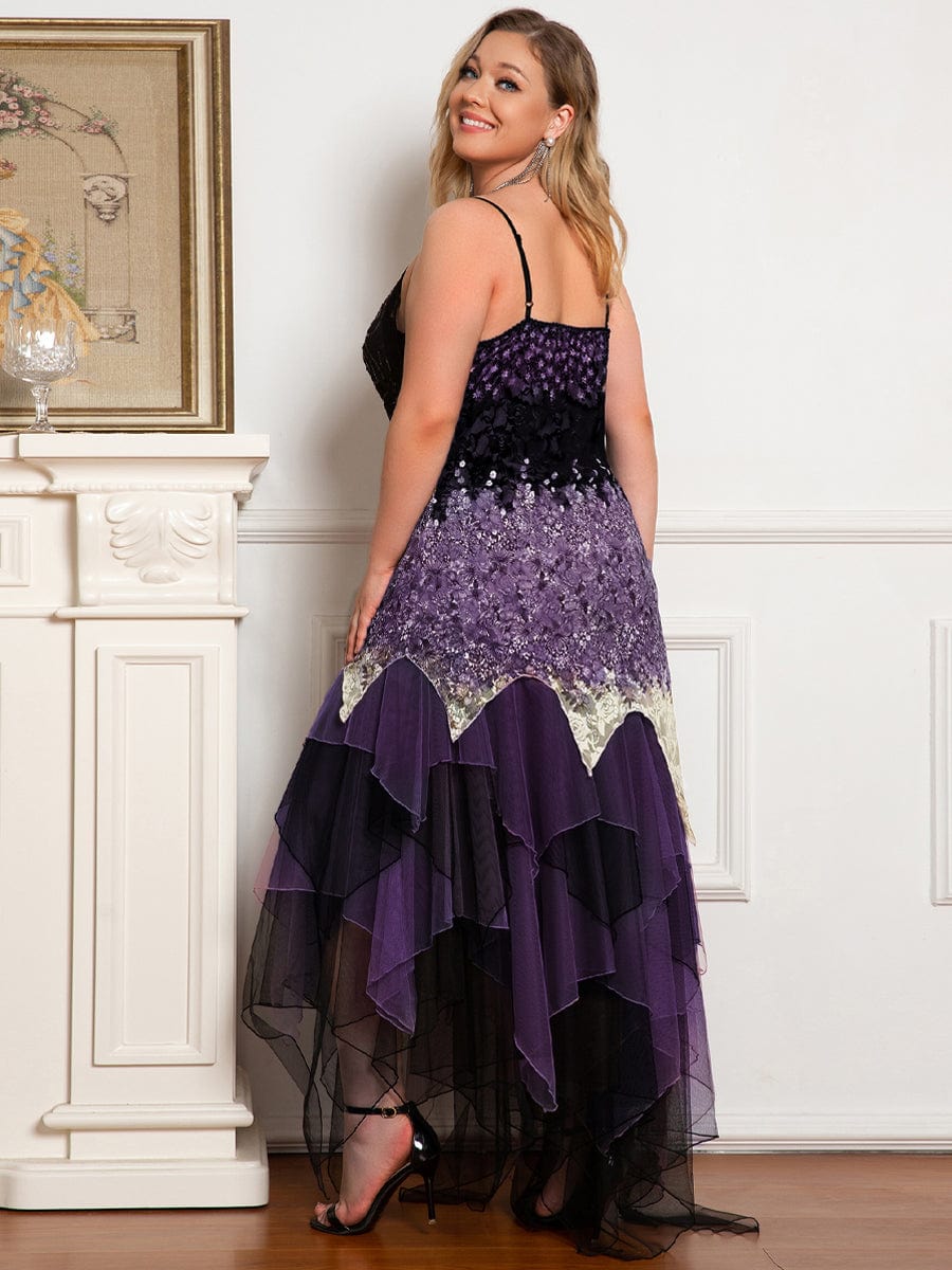 Plus Size V Neck Asymmetrical Hems Prom Dresses #color_Dark Purple