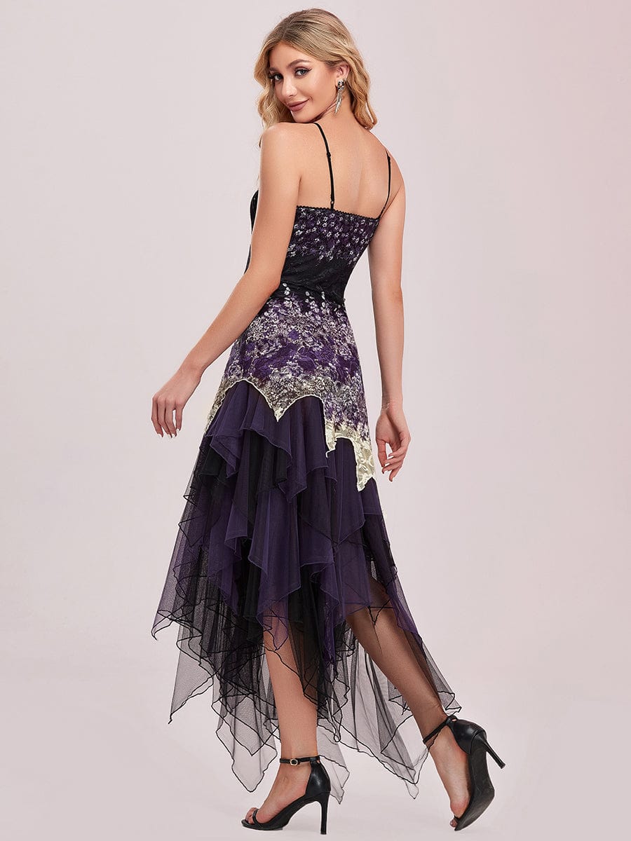 Women's V Neck Multi Color Asymmetrical Hems Prom Dress #color_Dark Purple