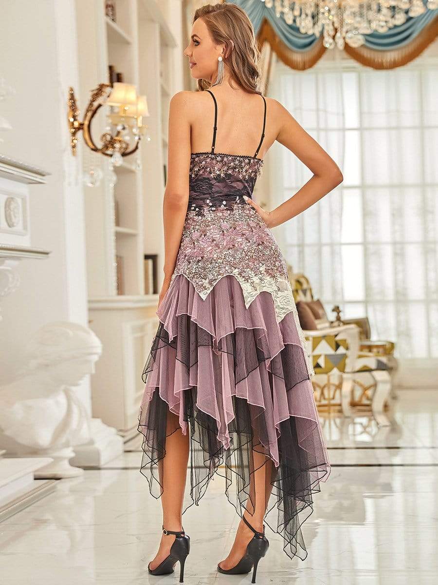 Women's V Neck Multi Color Asymmetrical Hems Prom Dress #color_Purple Orchid 