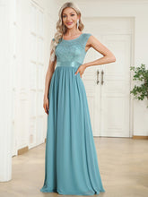 Classic Round Neck Backless Lace Bodice Bridesmaid Dress #color_Dusty Blue 