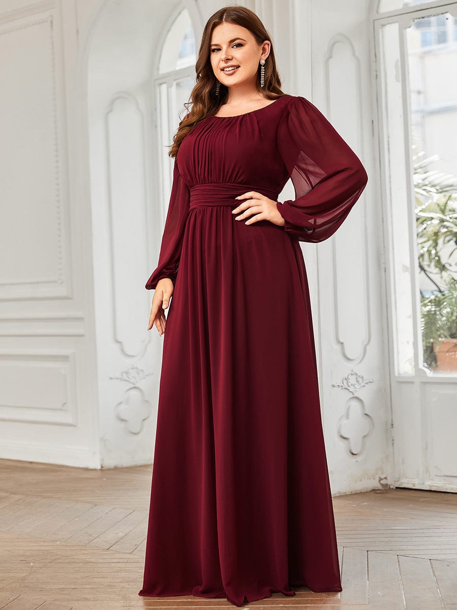 Custom Size See-Througth Puff Sleeve Chiffon Bridesmaid Dress #color_Burgundy