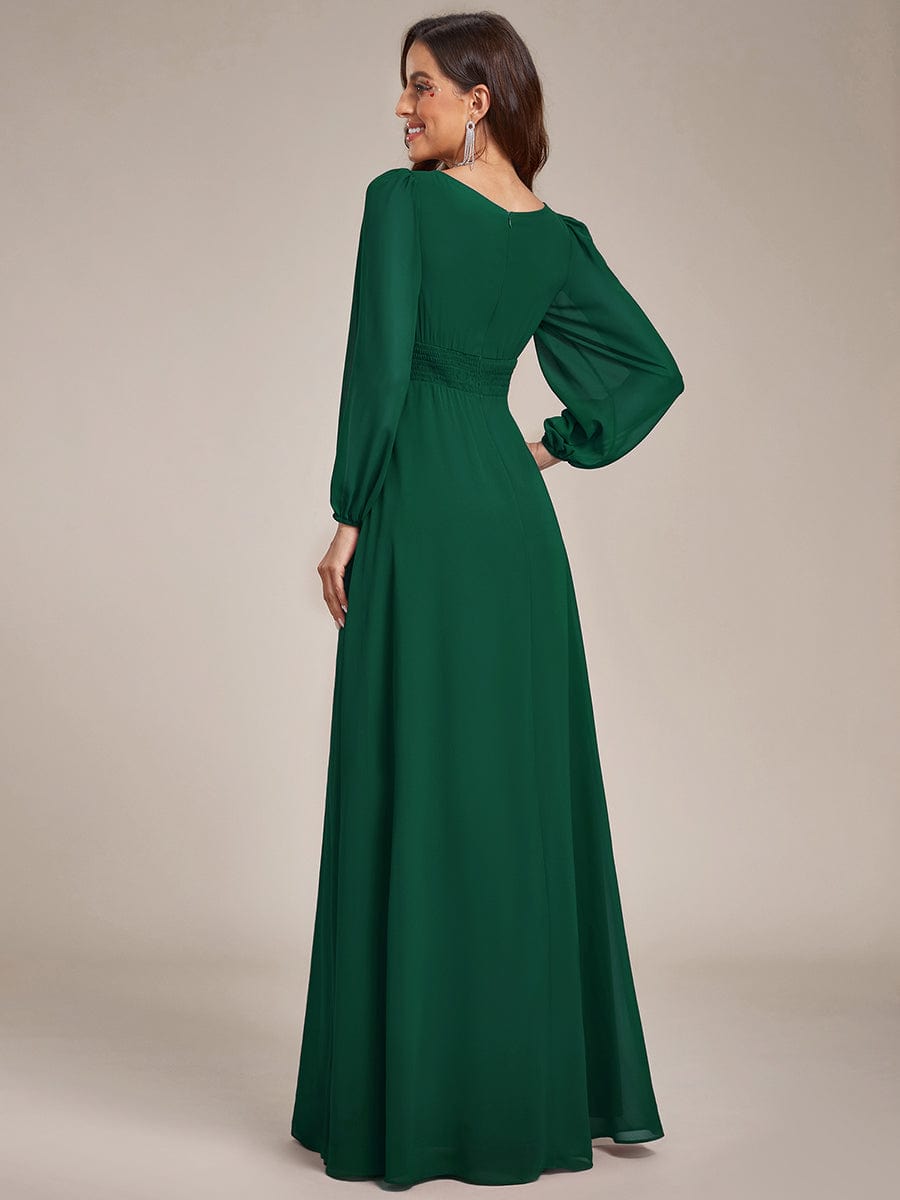 Chiffon High Empire Waist Puff Sleeve Bridesmaid Dress #color_Dark Green
