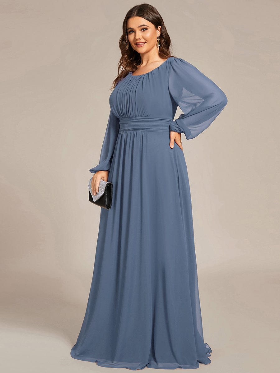 Custom Size See-Througth Puff Sleeve Chiffon Bridesmaid Dress #color_Dusty Navy