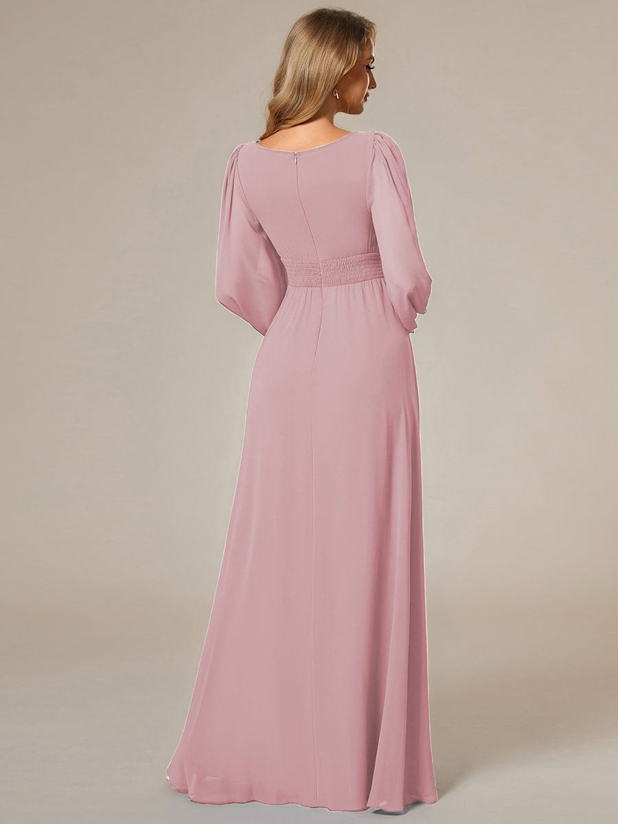 Custom Size See-Througth Puff Sleeve Chiffon Bridesmaid Dress #color_Dusty Rose