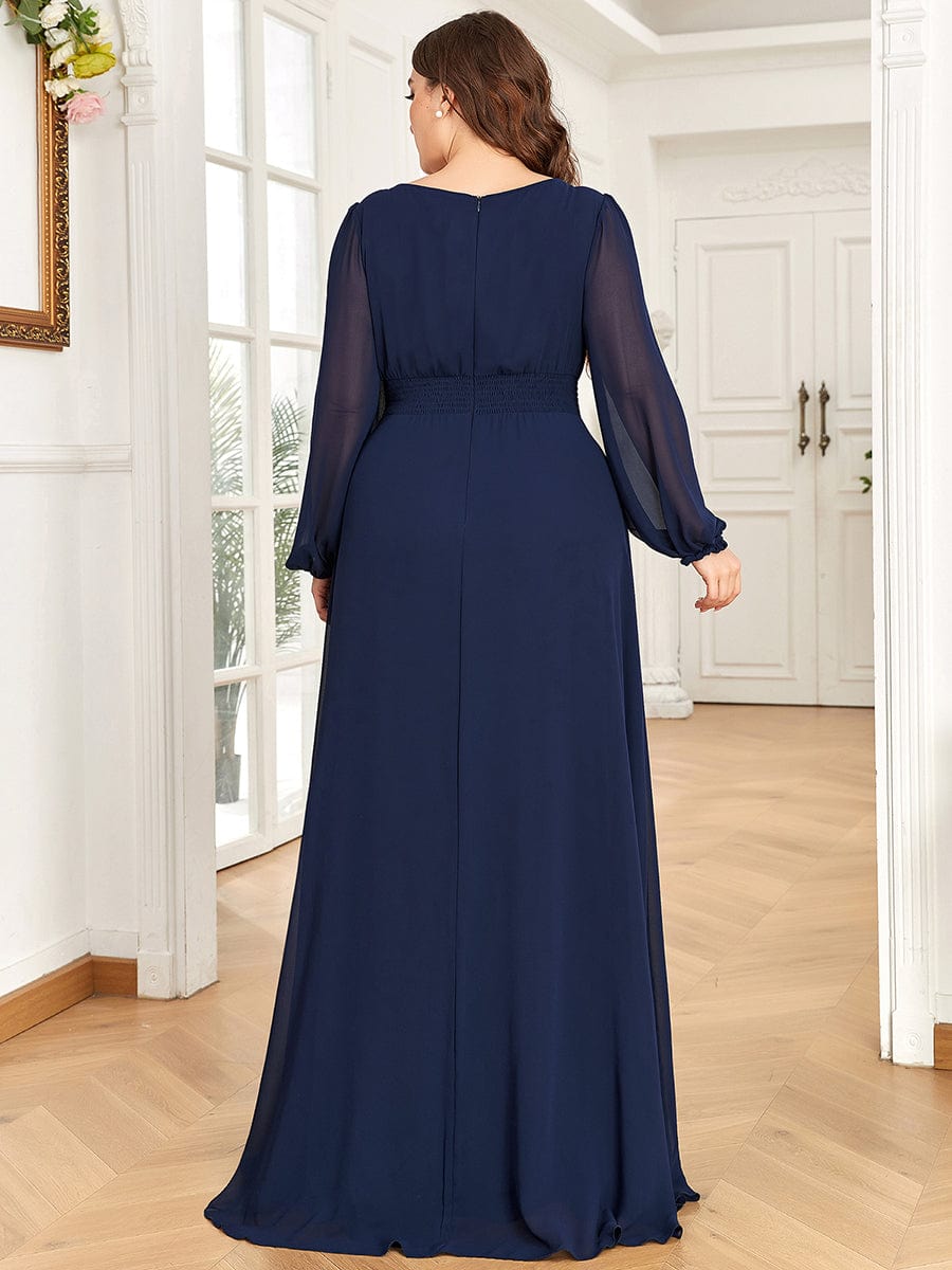 Chiffon High Empire Waist Puff Sleeve Bridesmaid Dress #color_Navy Blue