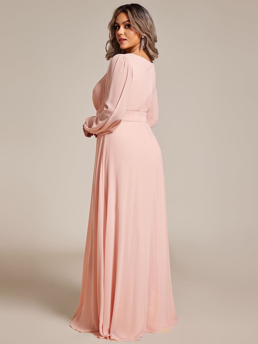 Chiffon High Empire Waist Puff Sleeve Bridesmaid Dress #color_Pink