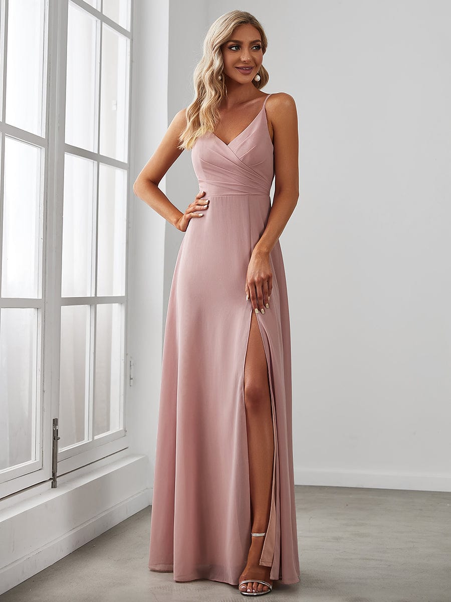 Spaghetti Strap High Slit Chiffon Bridesmaid Dress - Ever-Pretty US