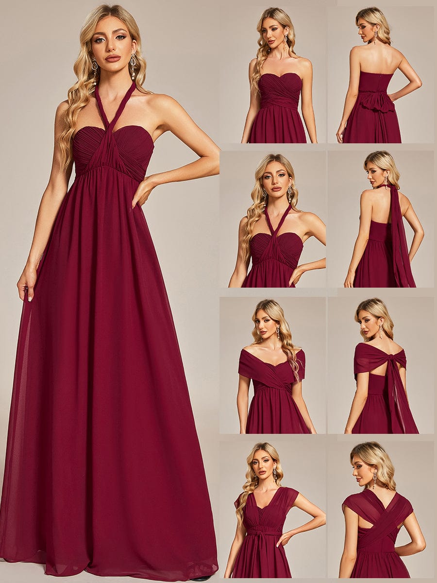 Convertible Tie-Waist Strapless Chiffon Pleated Bridesmaid Dress -  Ever-Pretty US