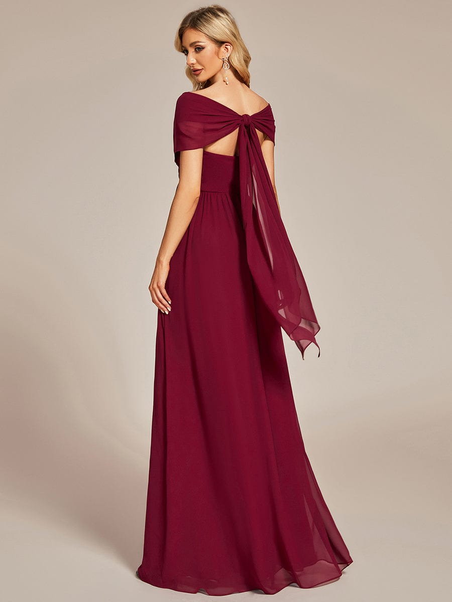 Multiway Chiffon Pleated Strapless Tie-Waist Bridesmaid Dress #color_Burgundy