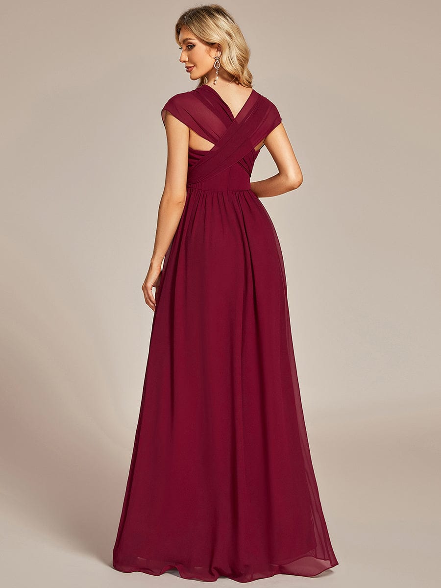 Multiway Chiffon Pleated Strapless Tie-Waist Bridesmaid Dress #color_Burgundy