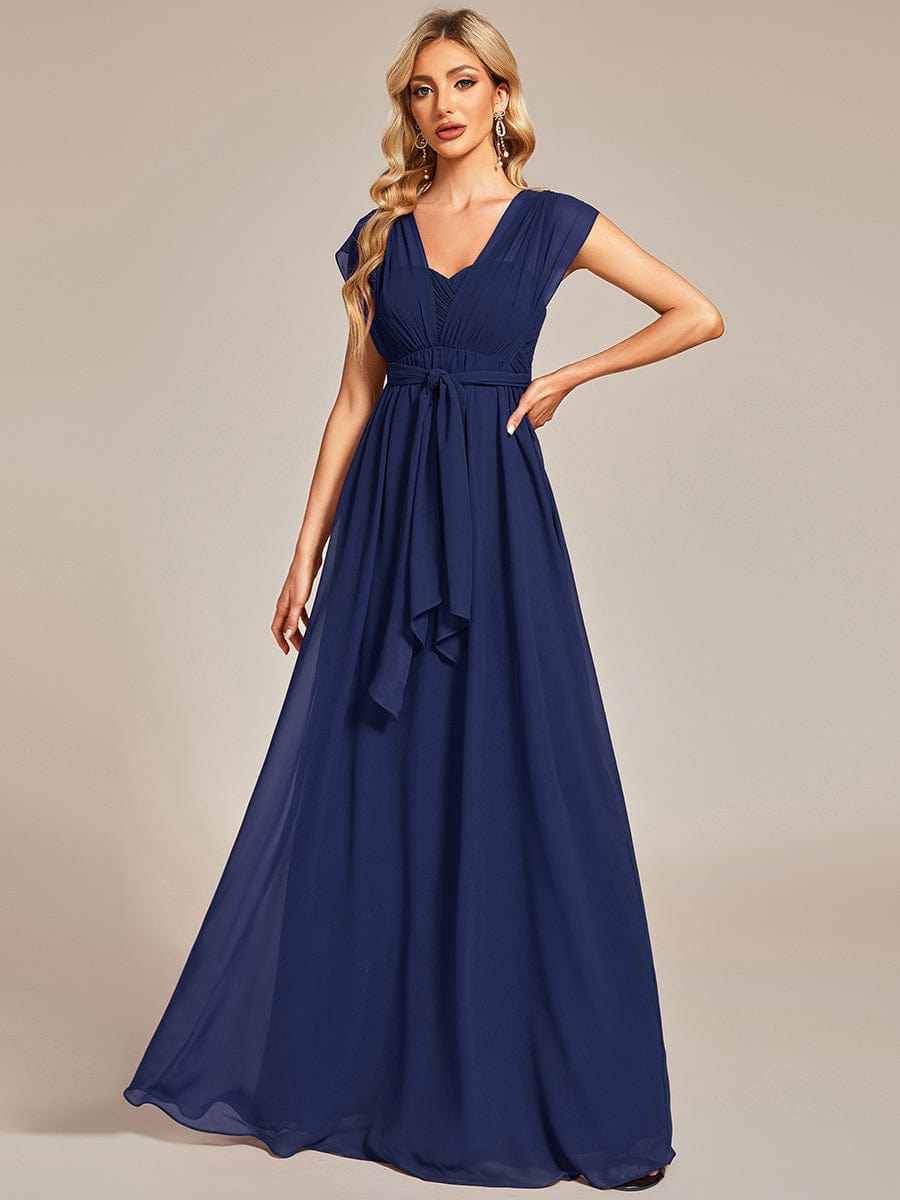 Multiway Chiffon Pleated Strapless Tie-Waist Bridesmaid Dress #color_Navy Blue